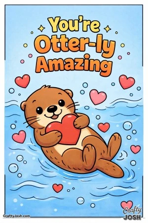 This adorable Valentine’s Day coloring page features a cute otter floating happily while holding a heart and the message “You’re Otter-ly ..
