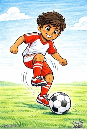 A young youth soccer player is shown performing a quick toe tap on the ball