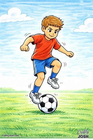 A young youth soccer player is shown performing rapid toe taps on a soccer ball