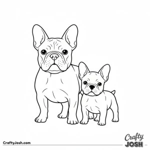 Adult and puppy french bulldog