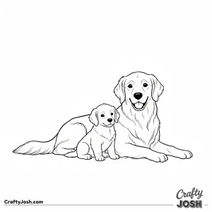 Adult and puppy golden retrievers