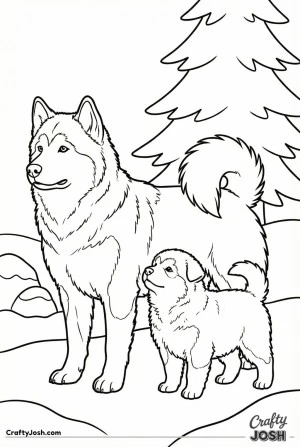 Adult and puppy malamutes together