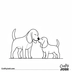 Adult puppy beagle nose touch
