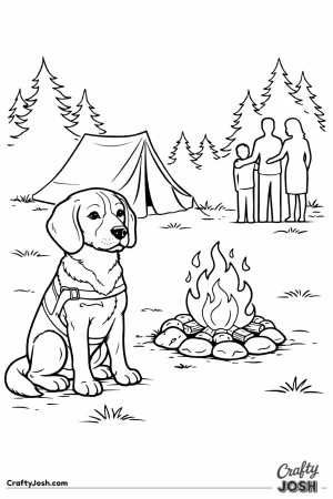 Beagle at campfire