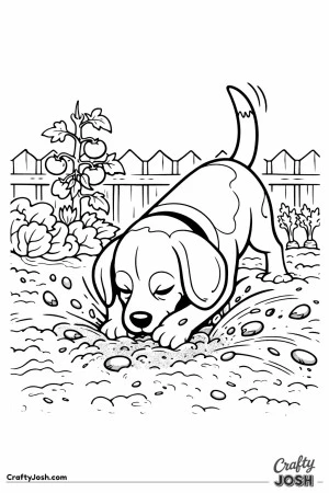 Beagle digging backyard garden
