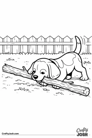 Beagle puppy dragging stick