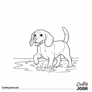 Beagle splashing shallow water