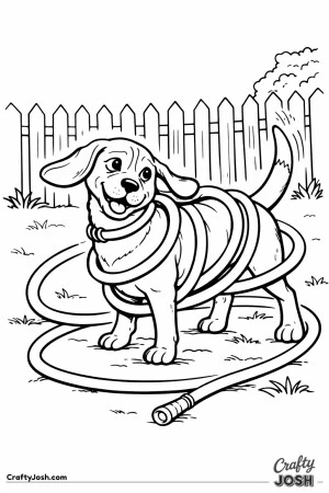 Beagle tangled in hose