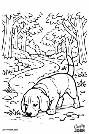 Beagle tracking forest trail