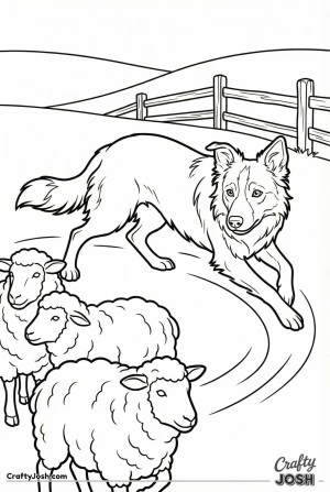 Border collie circling sheep