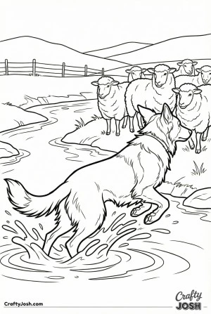 Border collie crossing creek