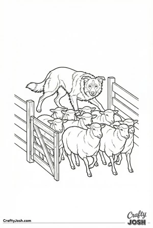 Border collie driving sheep gate