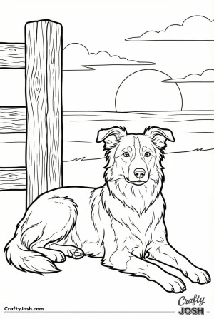 Border collie resting by fence