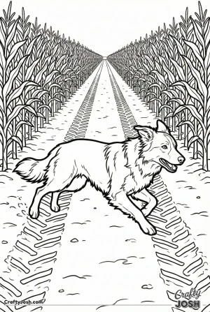 Border collie running across tractor path