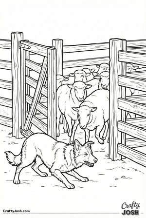 Border collie sorting sheep pen