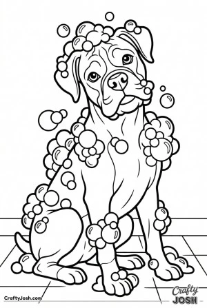 Boxer covered in bubbles