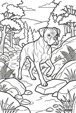 Boxer hiking rocky trail