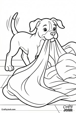 Boxer puppy dragging blanket