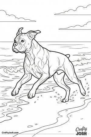 Boxer running on beach