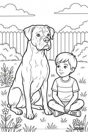 Boxer sitting with child