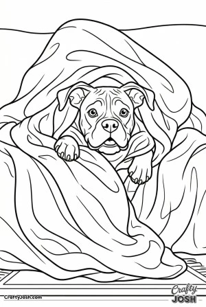 Boxer tangled in blanket