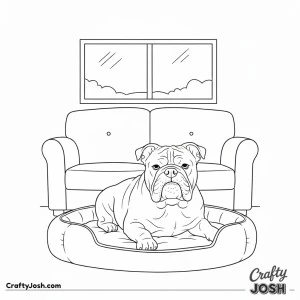 Bulldog in cozy living room