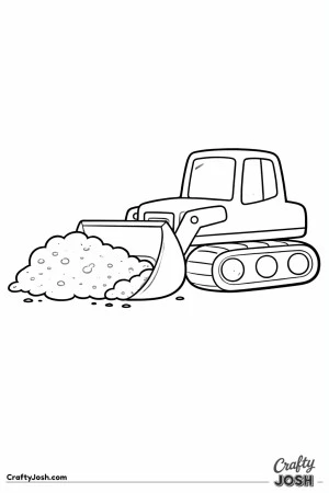 This simple bulldozer coloring page shows a wide-blade construction vehicle pushing a large rounded dirt pile, designed especially for toddlers ages ..