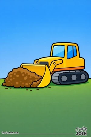 This simple bulldozer coloring page shows a wide-blade construction vehicle pushing a large rounded dirt pile, designed especially for toddlers ages ..