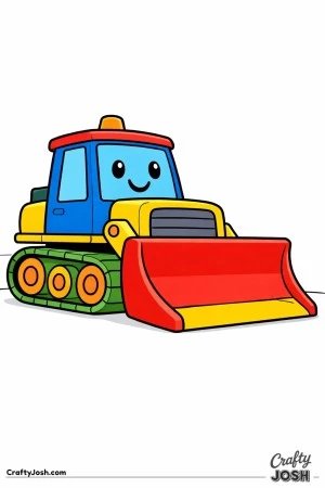 This simple bulldozer features a wide blade and large track base divided into big easy-to-color sections designed for toddlers ages 2–4