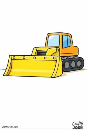 This coloring page shows a large bulldozer with an extra-wide rectangular front blade that fills much of the lower half of the page
