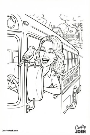 Bus driver laughing with bird