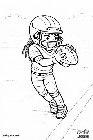 A youth football player catches the ball near the sideline while carefully controlling his footing and focusing on the play