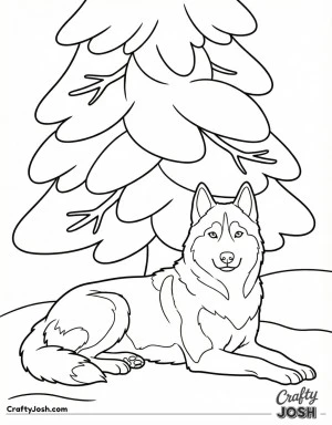 Calm husky resting snow