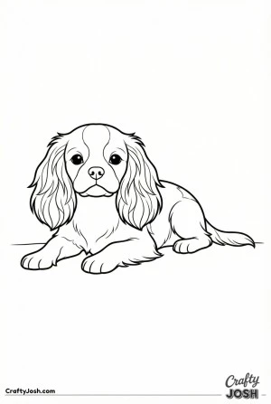 Cavalier puppy lying down detailed