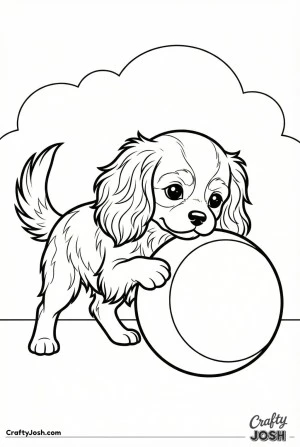 Cavalier puppy with big ball