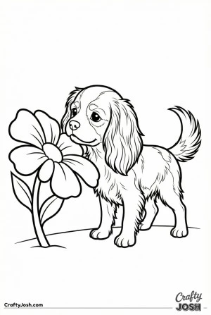 Cavalier puppy with flower