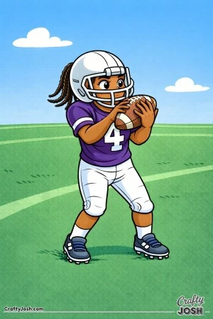 A young football player catches the ball cleanly at chest height while keeping her eyes locked on the catch