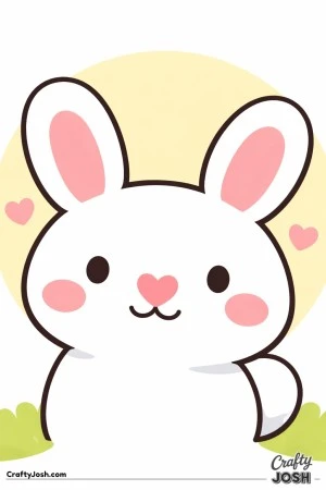 A cute bunny face is shown close-up with a heart-shaped nose and little hearts around it