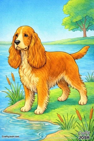 Cocker spaniel by lake