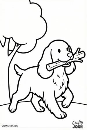 Cocker spaniel playing with stick