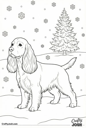 Cocker spaniel winter field scene