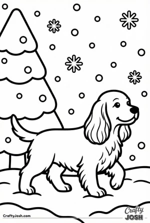 Cocker spaniel winter snow walk