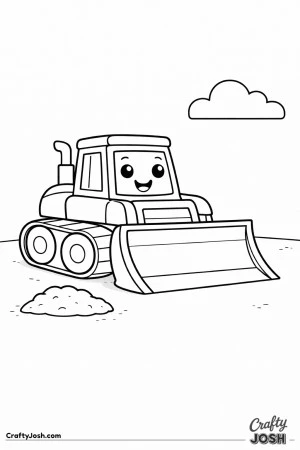 This simple mini bulldozer coloring page features a compact construction vehicle with a wide blade and large tracks