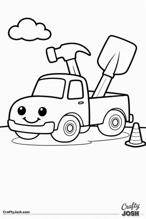 This simple construction pickup truck carries large easy-to-color tools in the back and is designed especially for toddlers ages 2–4