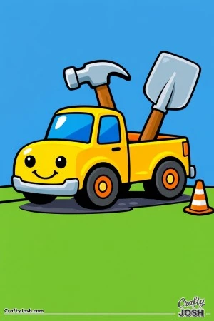 This simple construction pickup truck carries large easy-to-color tools in the back and is designed especially for toddlers ages 2–4