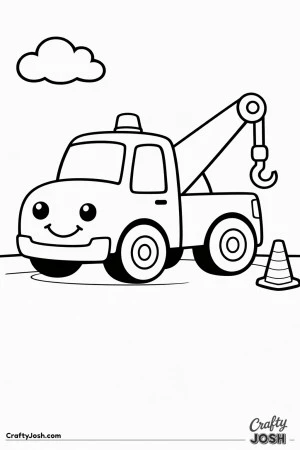 This simple construction tow truck features a rounded body, large wheels, and a raised hook arm designed for toddlers ages 2–4