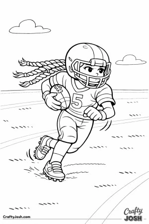 A young football player sprints forward while scanning the field ahead and running confidently with the ball