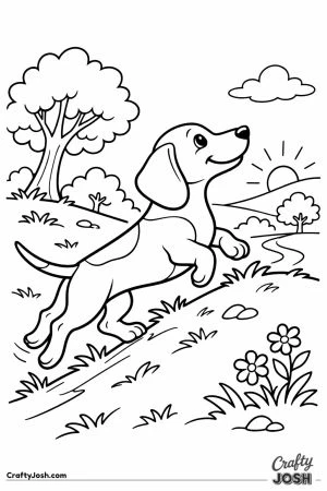 Dachshund climbing small hill