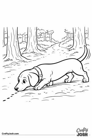 Dachshund following forest scent