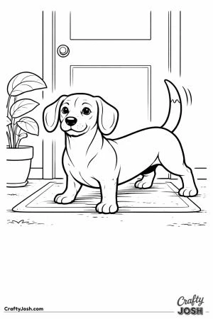 Dachshund guarding apartment door